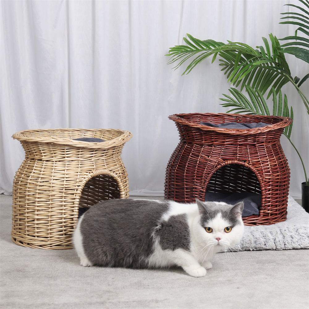 Two Tier Rattan Wicker Cat Basket