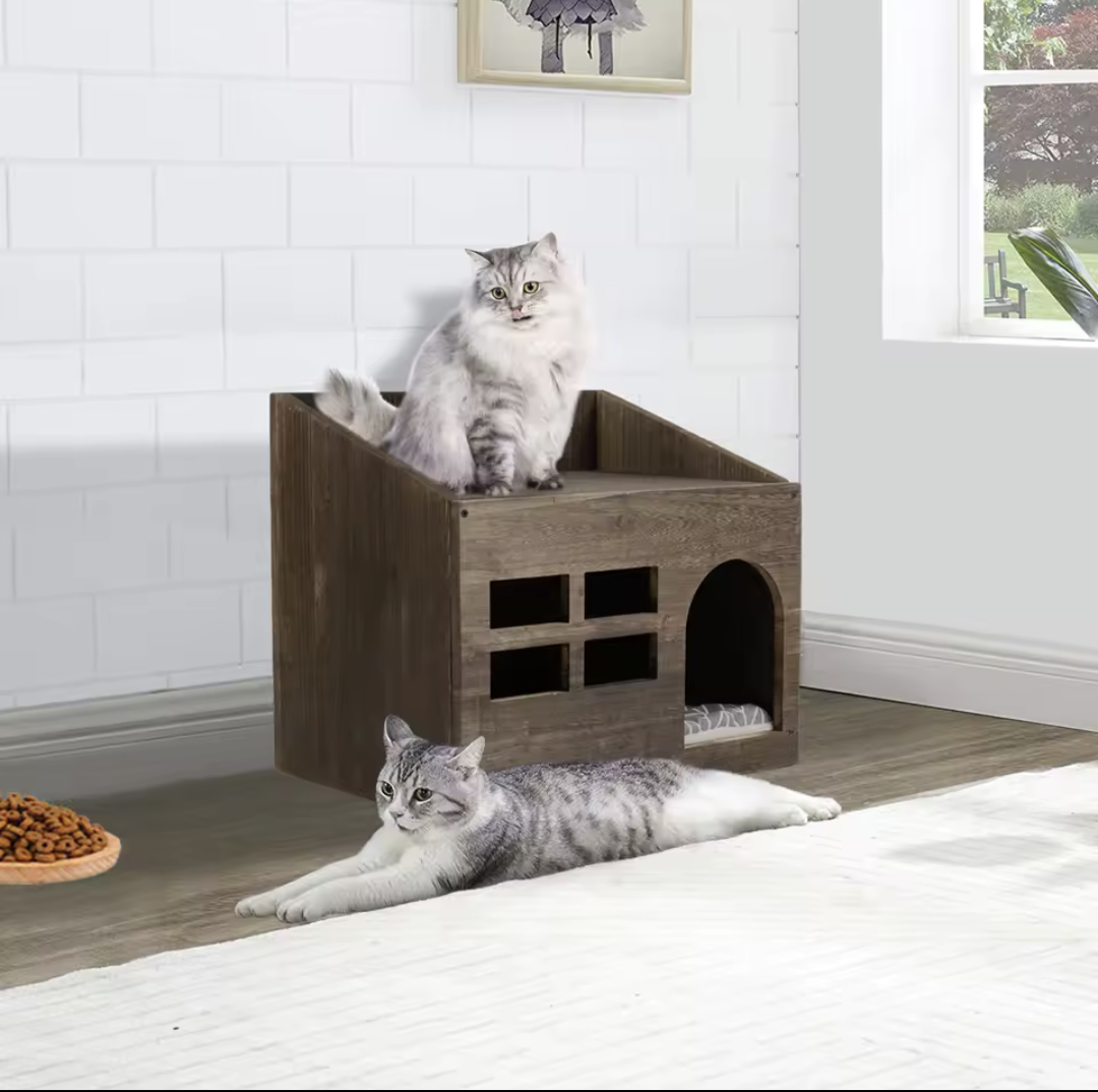 Durable Wooden Cat Cave with Table Top