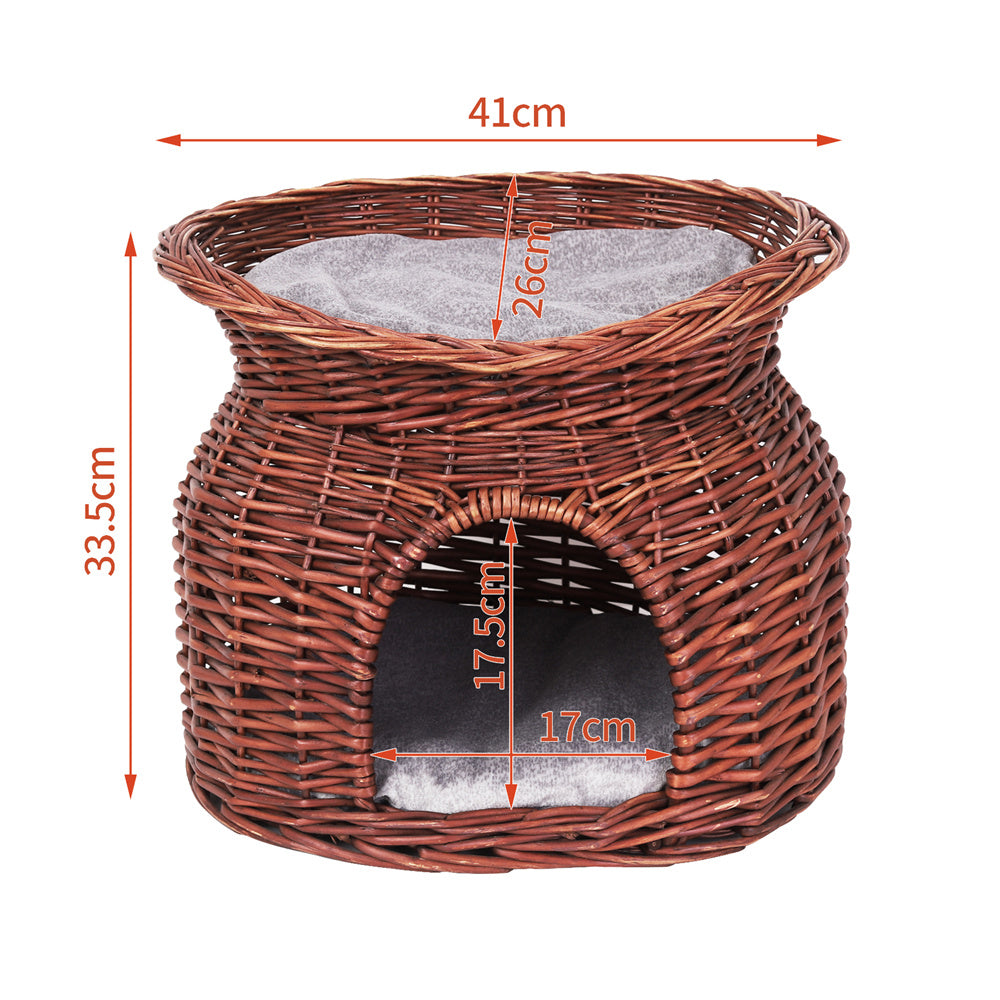 Two Tier Rattan Wicker Cat Basket