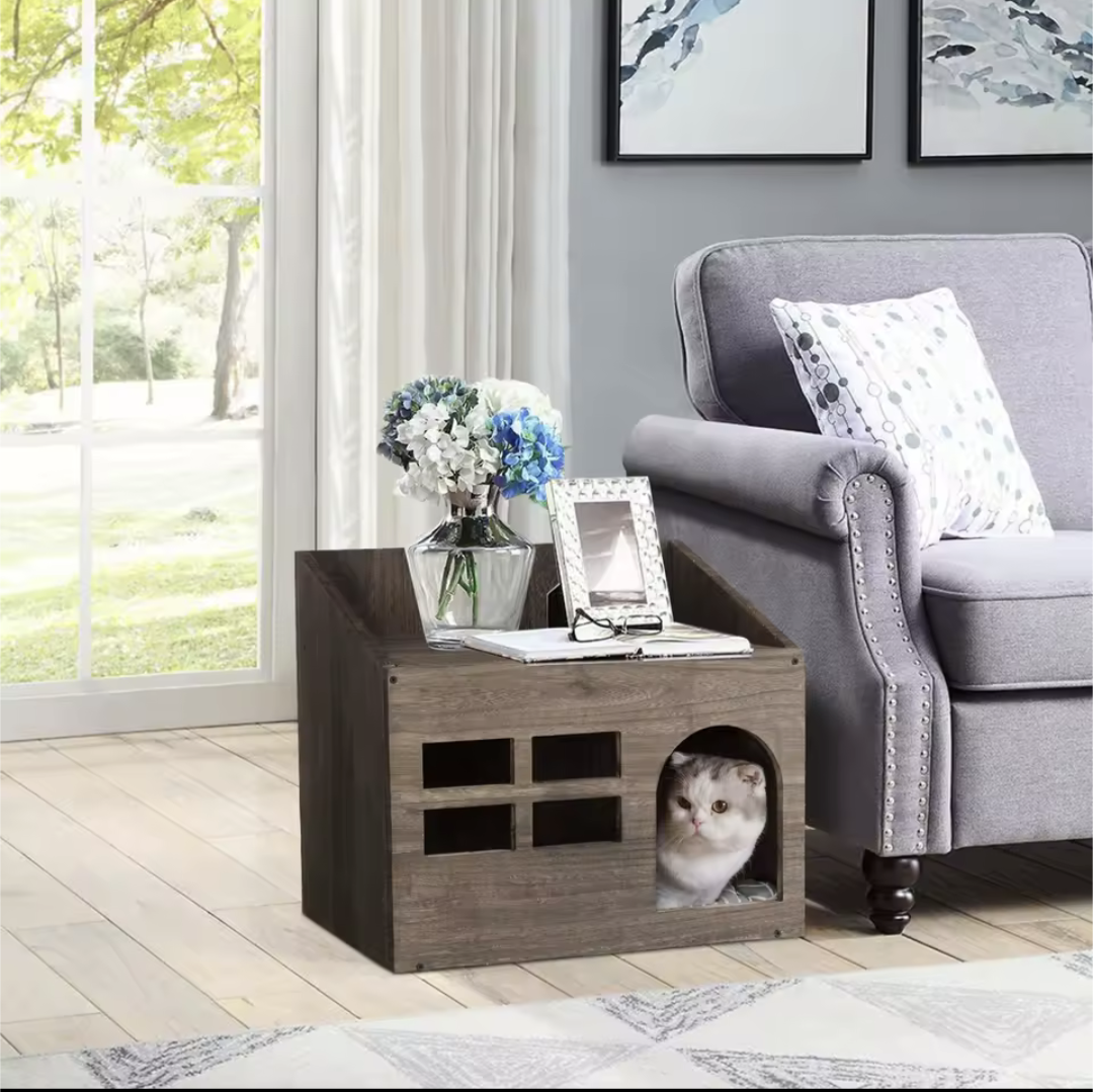 Durable Wooden Cat Cave with Table Top