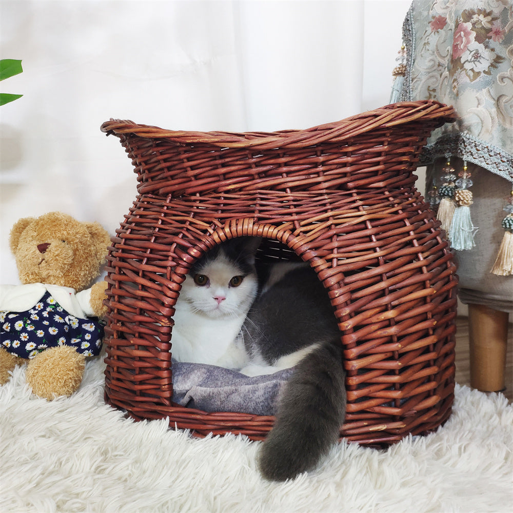 Two Tier Rattan Wicker Cat Basket