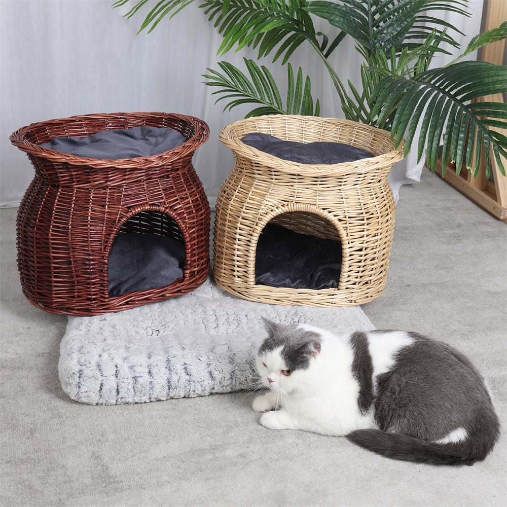 Two Tier Rattan Wicker Cat Basket