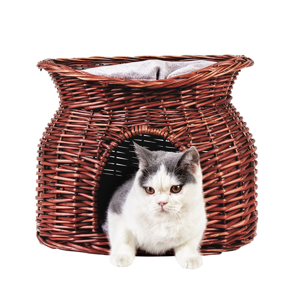 Two Tier Rattan Wicker Cat Basket