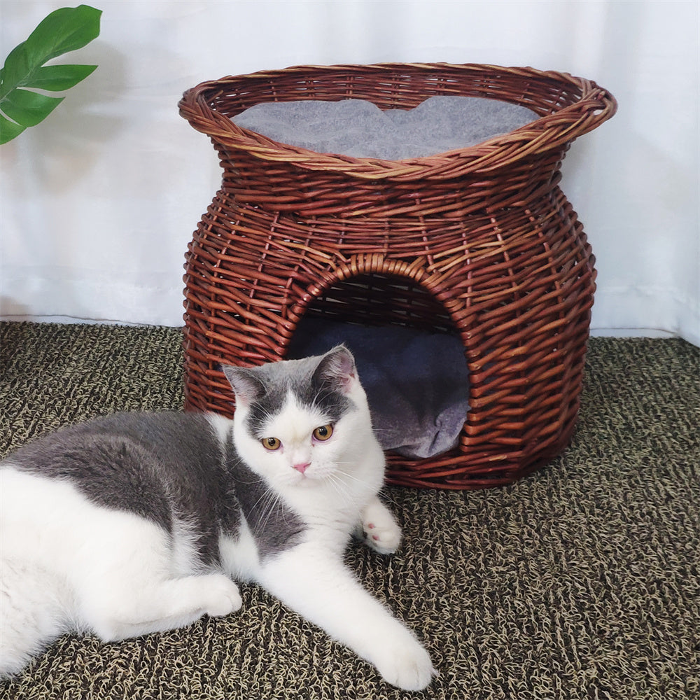 Two Tier Rattan Wicker Cat Basket