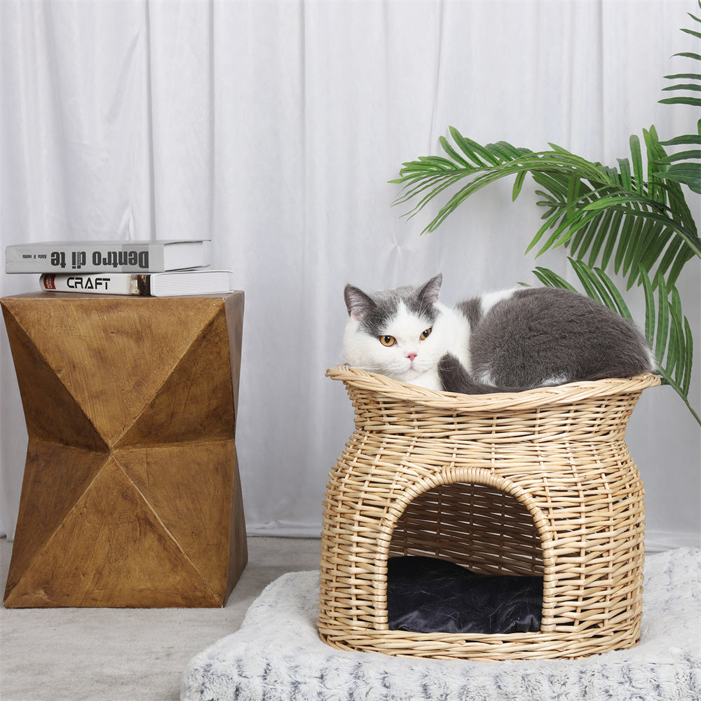 Two Tier Rattan Wicker Cat Basket