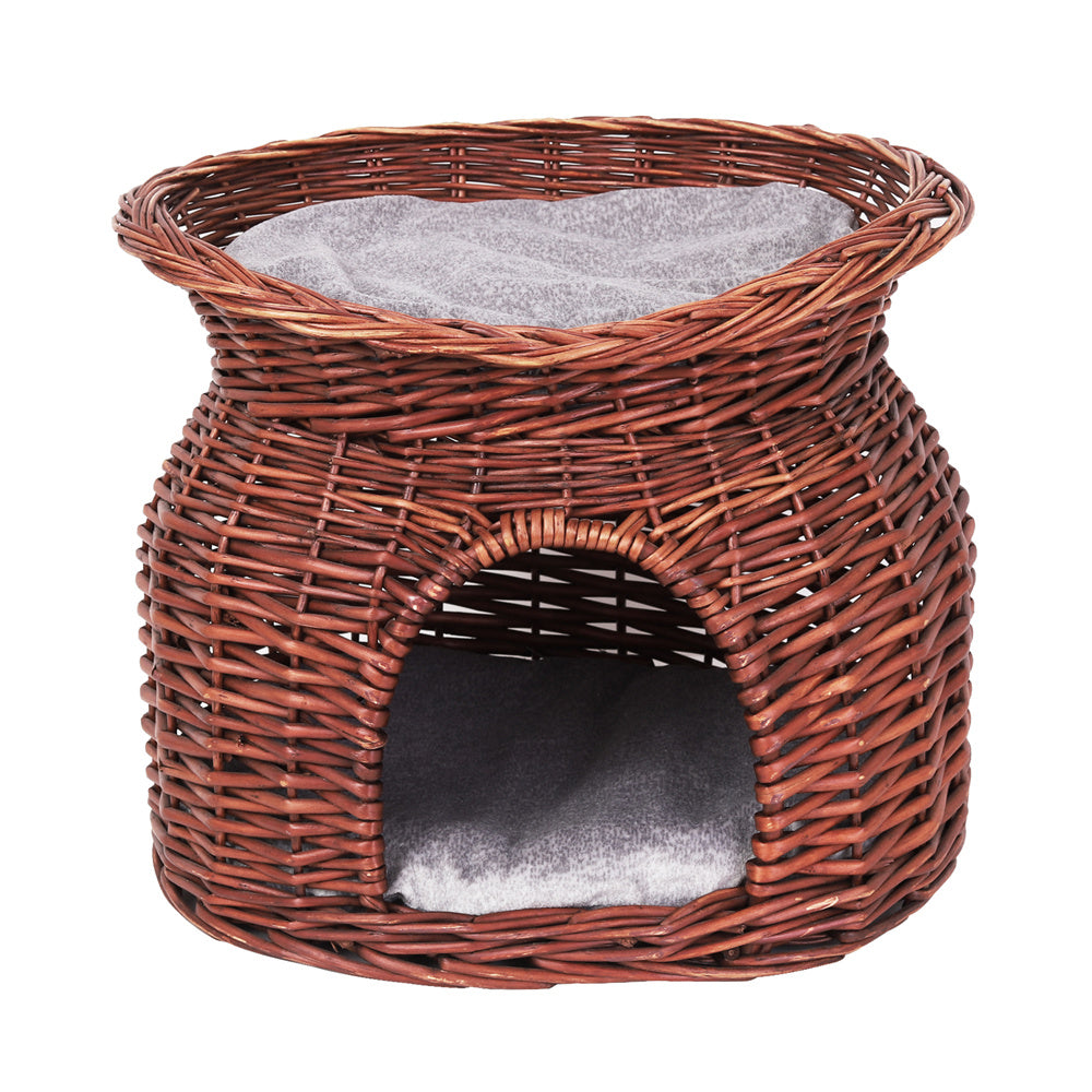 Two Tier Rattan Wicker Cat Basket