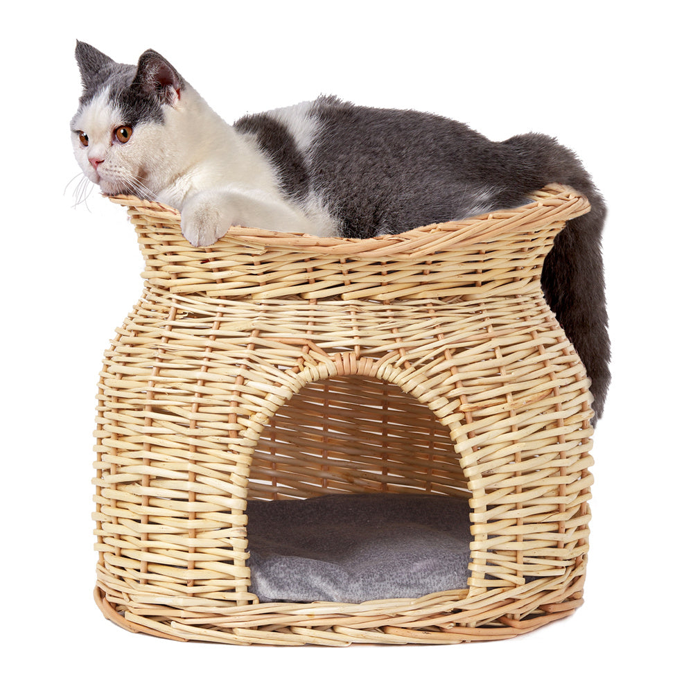 Two Tier Rattan Wicker Cat Basket