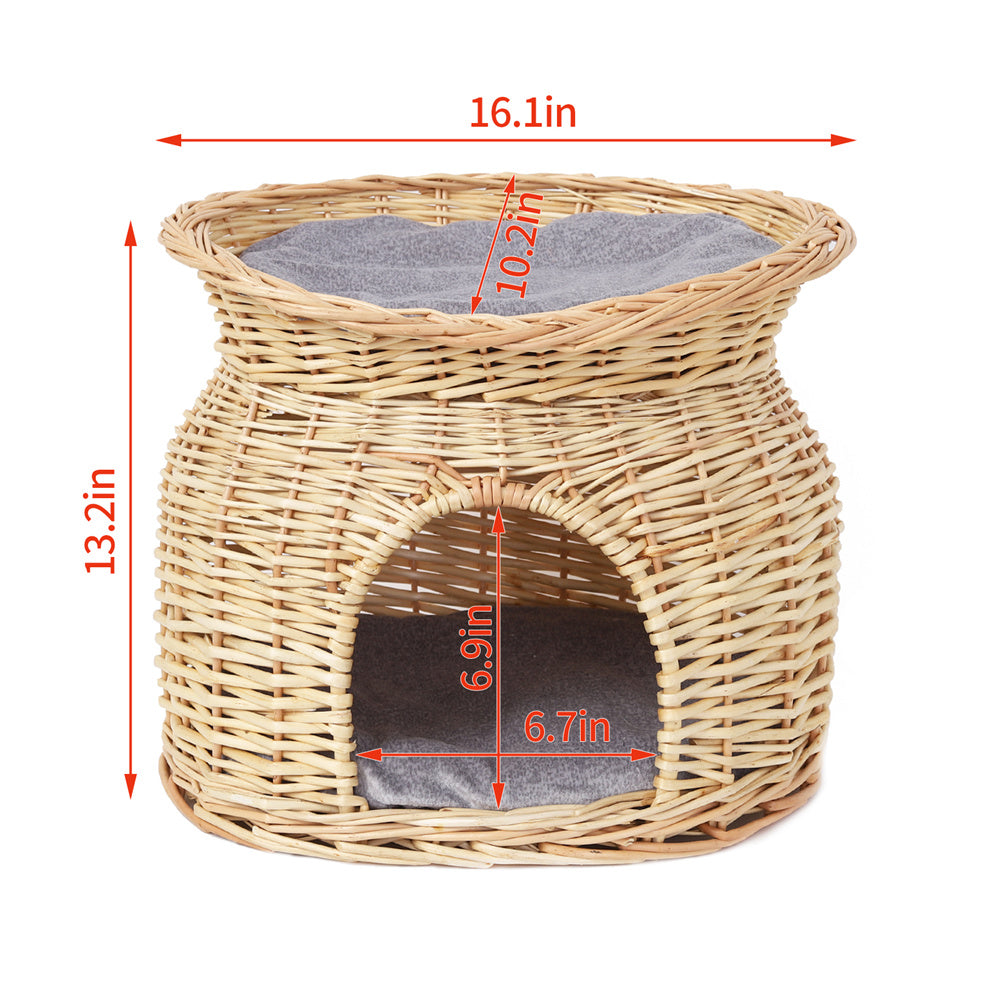 Two Tier Rattan Wicker Cat Basket