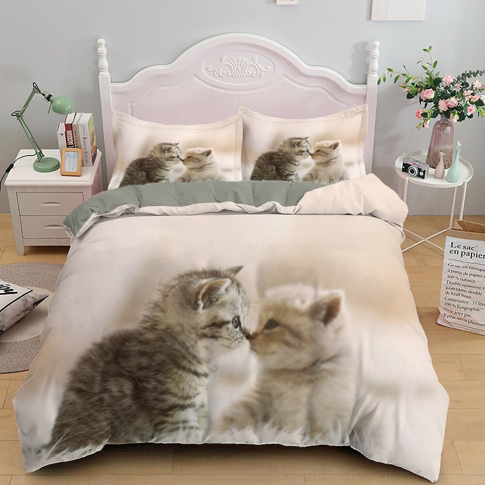 Lovely Cat Bedding Set Cute Kitten Duvet Cover with Pillowcase