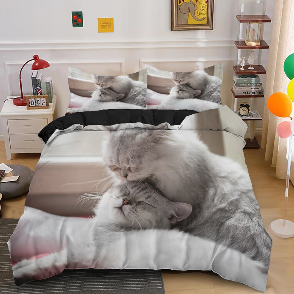 Lovely Cat Bedding Set Cute Kitten Duvet Cover with Pillowcase