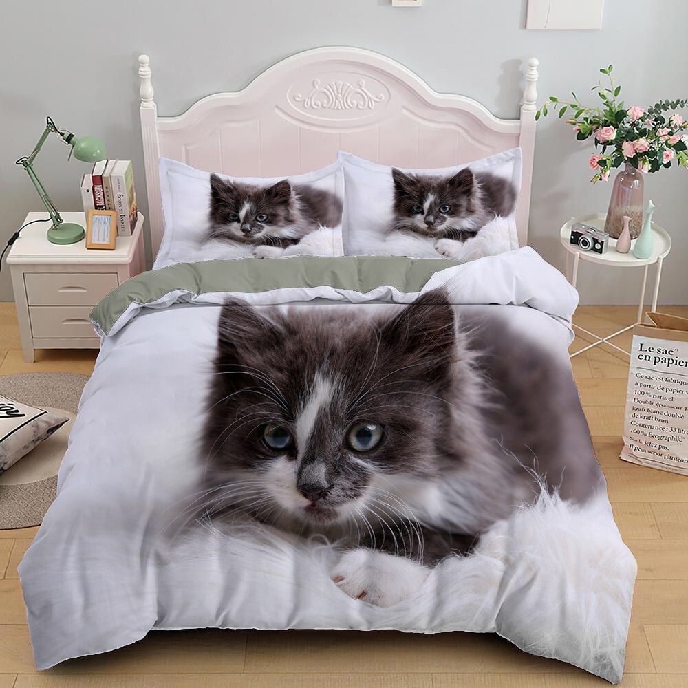 Lovely Cat Bedding Set Cute Kitten Duvet Cover with Pillowcase