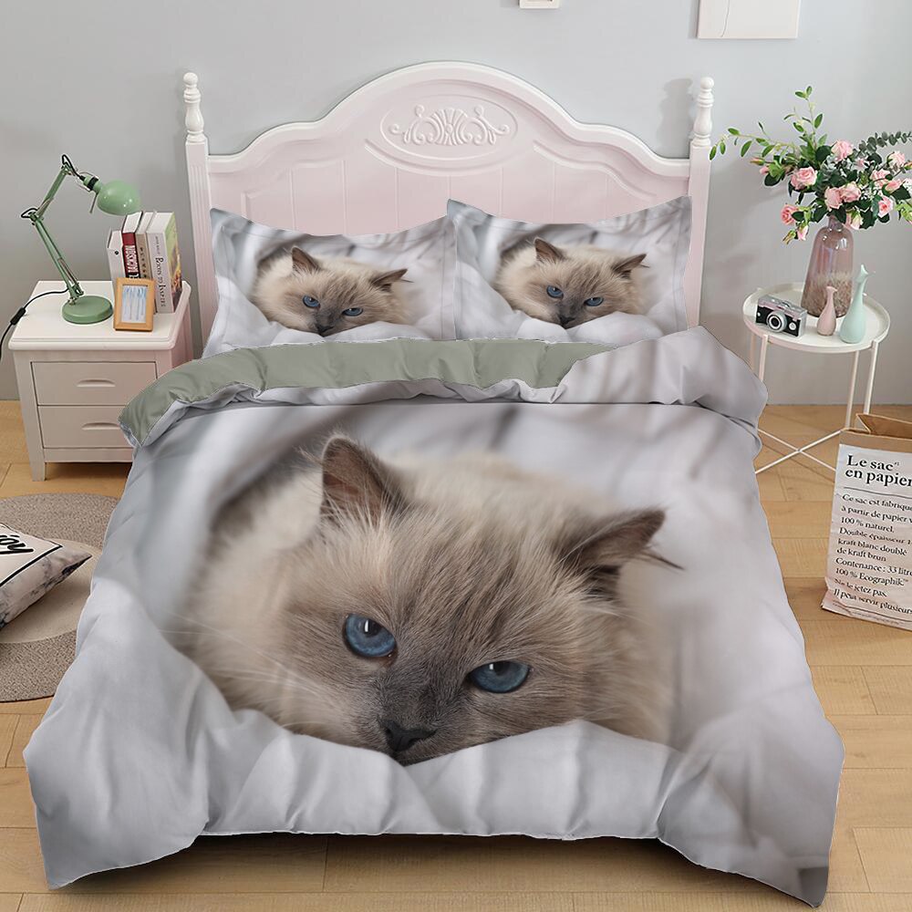 Lovely Cat Bedding Set Cute Kitten Duvet Cover with Pillowcase