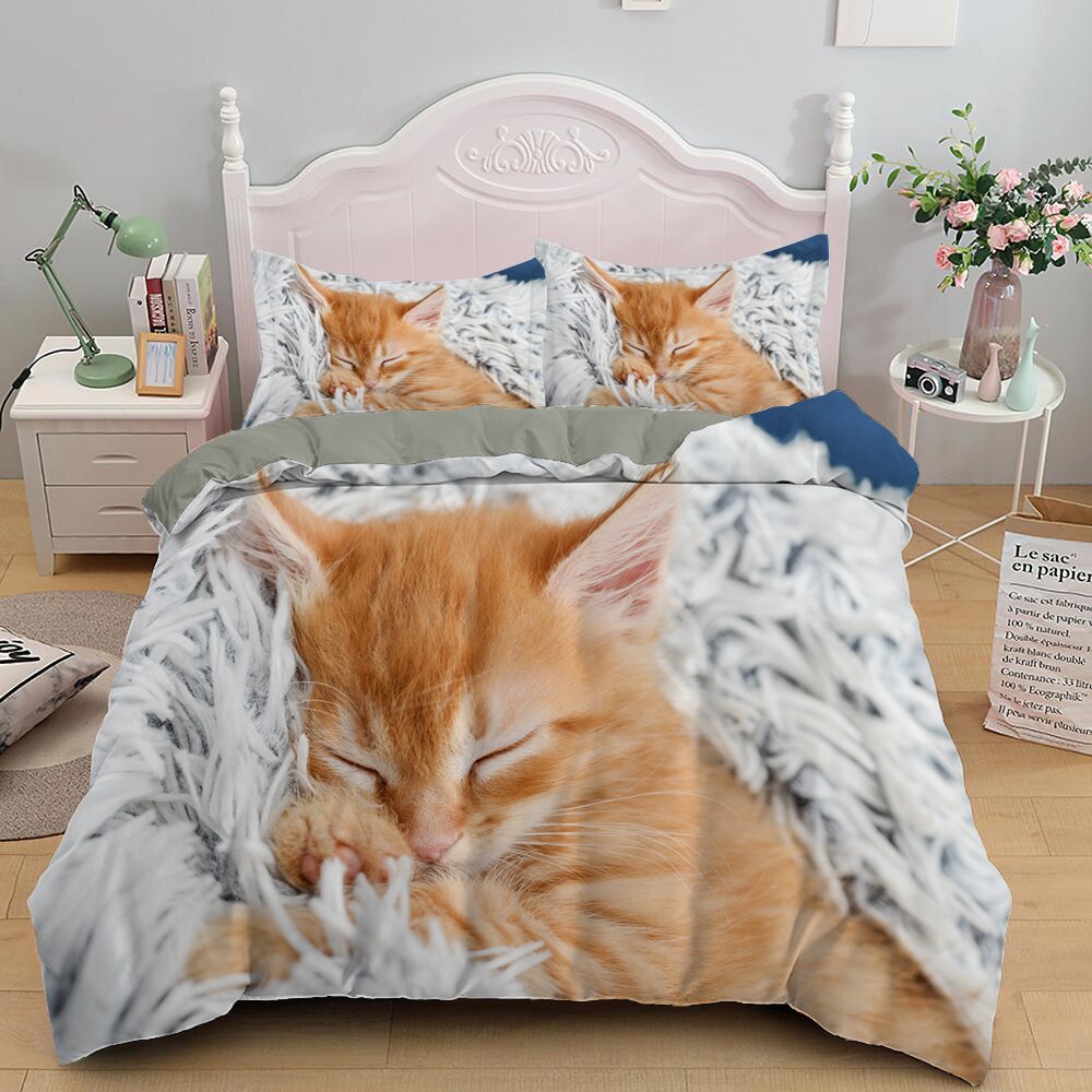 Lovely Cat Bedding Set Cute Kitten Duvet Cover with Pillowcase