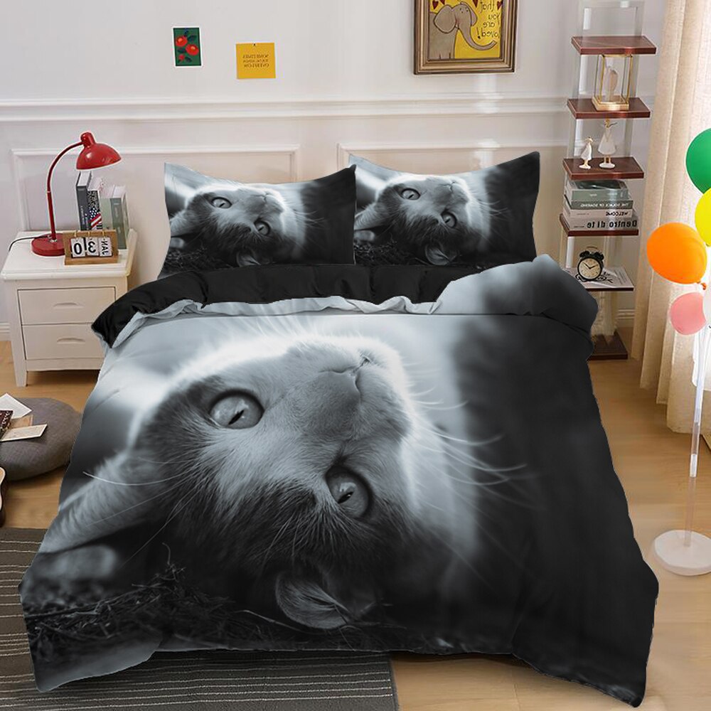 Lovely Cat Bedding Set Cute Kitten Duvet Cover with Pillowcase