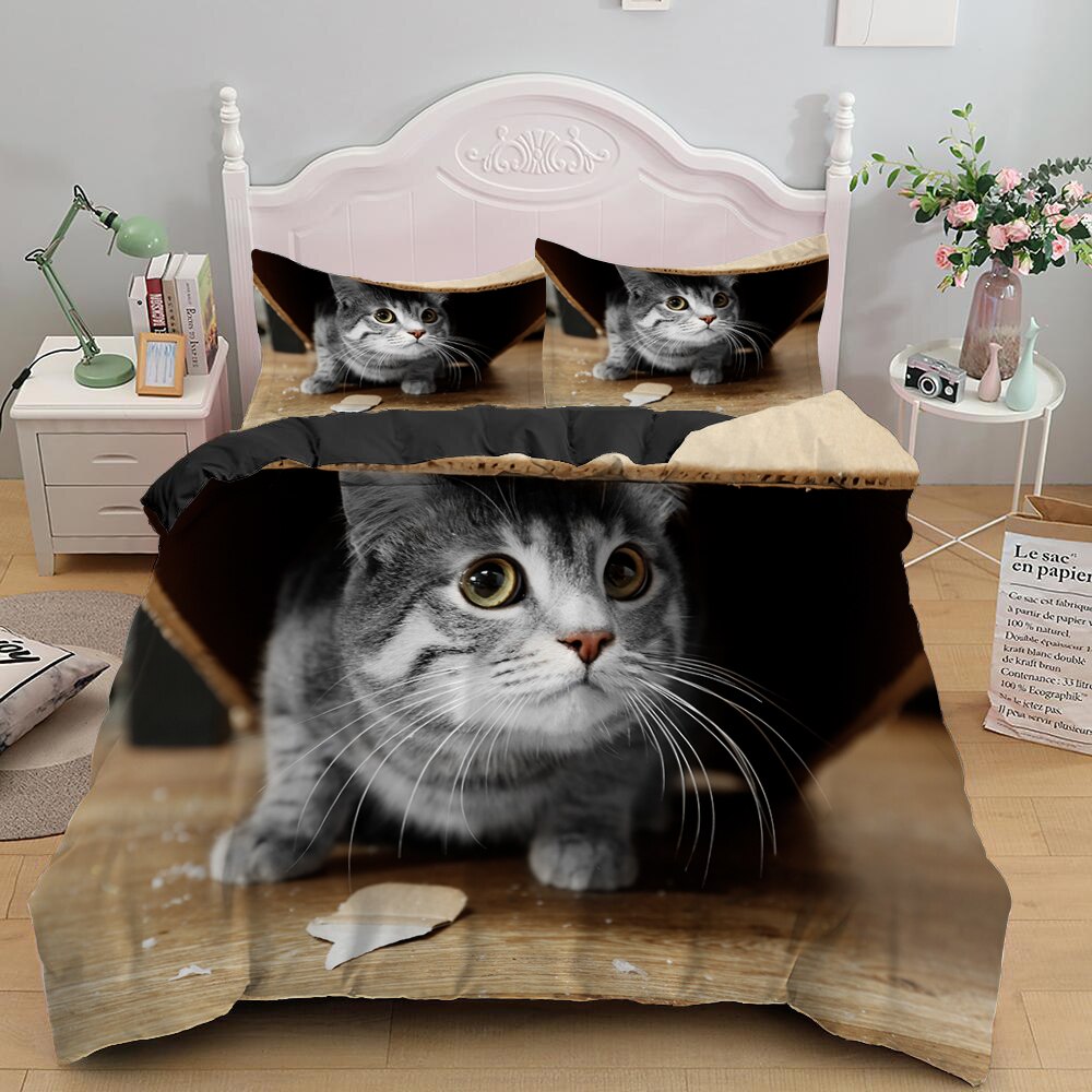 Lovely Cat Bedding Set Cute Kitten Duvet Cover with Pillowcase
