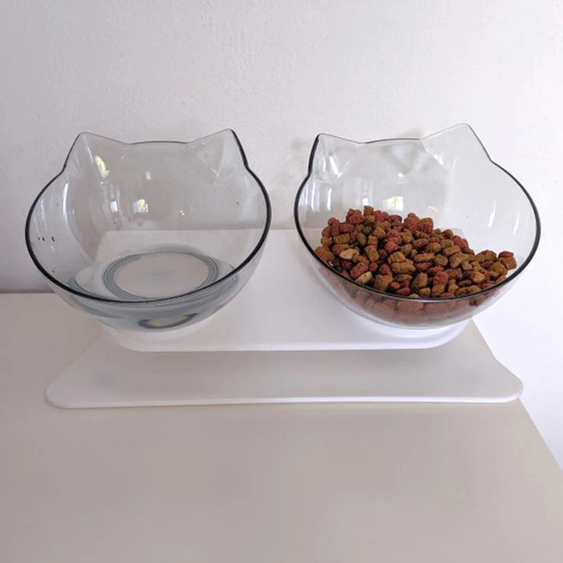 Non-Slip Twin Cat Feeding Bowls with Stand - Free Delivery