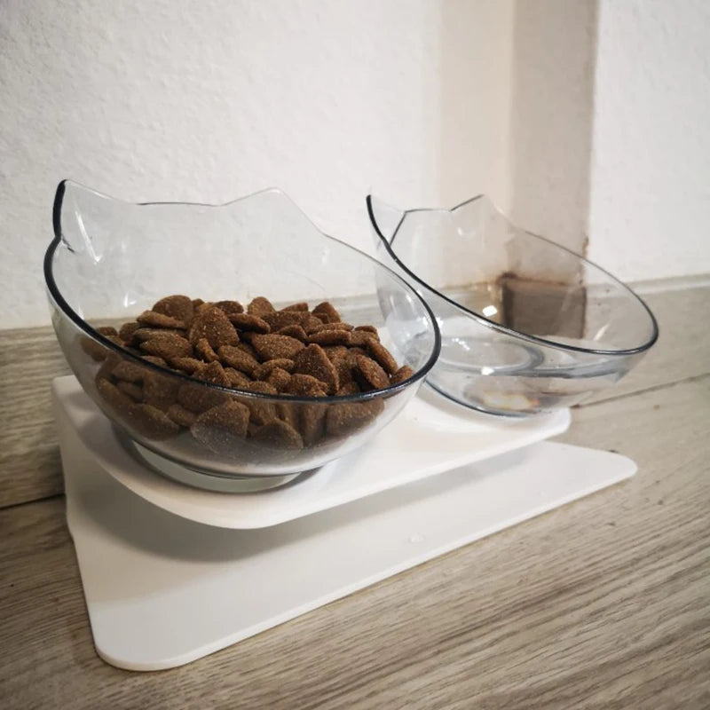 Non-Slip Twin Cat Feeding Bowls with Stand - Free Delivery