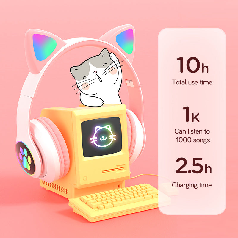 Flashing Cat Ear Bluetooth Headphones