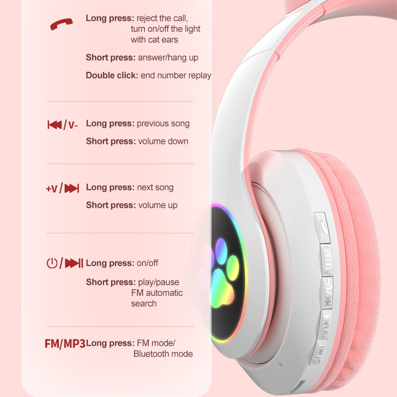 Flashing Cat Ear Bluetooth Headphones