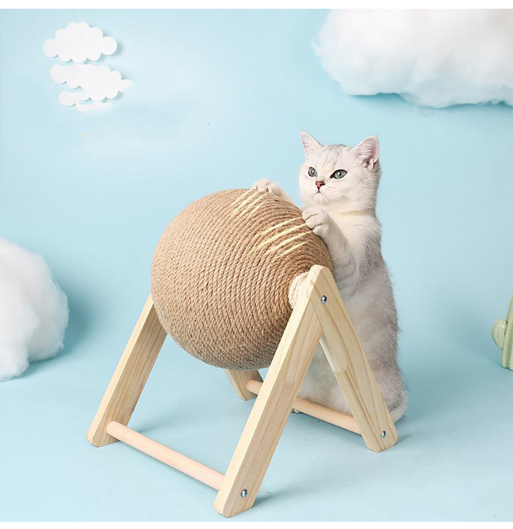 Cat scratching ball wooden frame