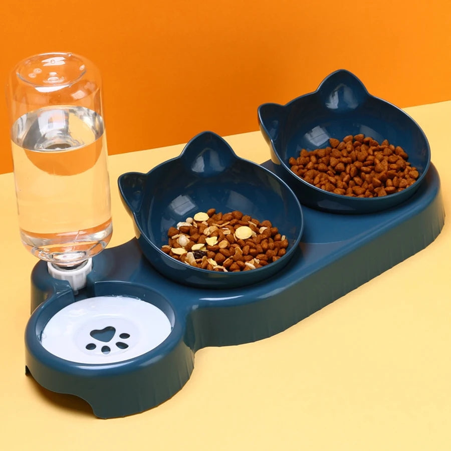 Triple Cat Feeder 3 in 1 Bowls with Automatic Water Bottle | FREE DELIVERY