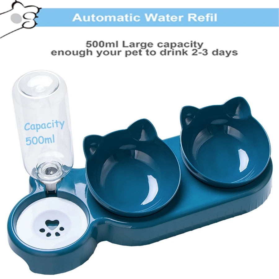 Triple Cat Feeder 3 in 1 Bowls with Automatic Water Bottle | FREE DELIVERY