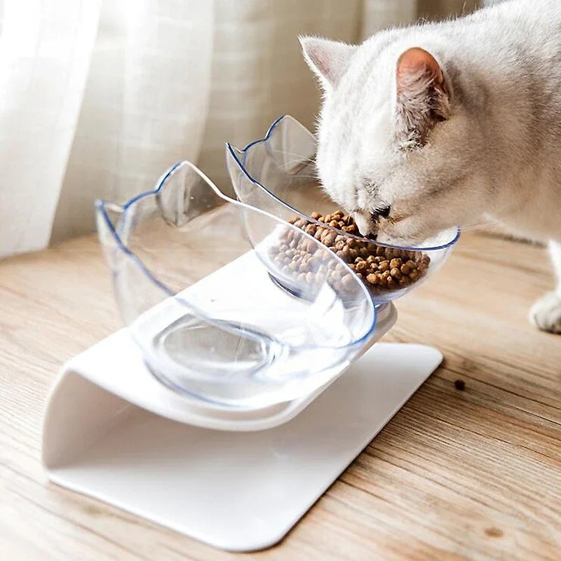 Non-Slip Twin Cat Feeding Bowls with Stand - Free Delivery