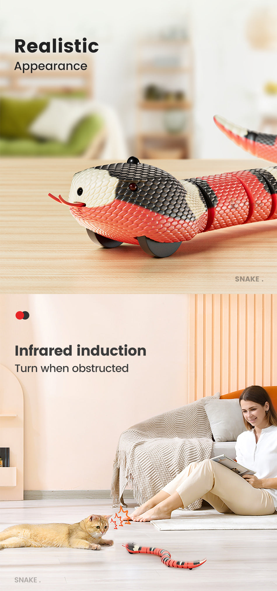 Smart Sensing Snake Cat Toy