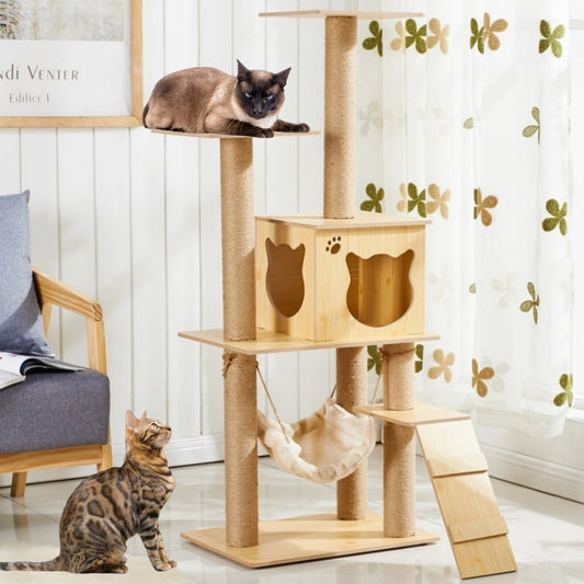 4 Layer Wooden Cat Tower With Sisal Rope Cat Scratching Posts