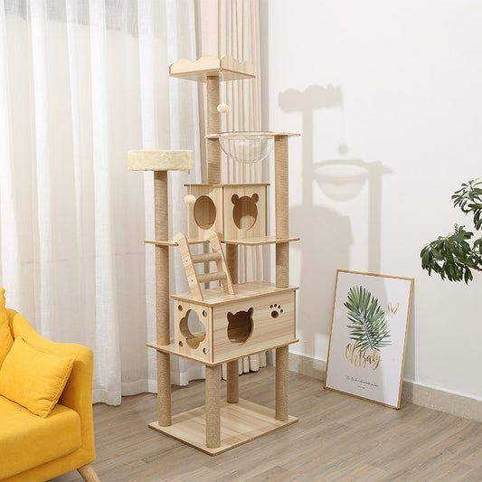 6 Layer Wooden Cat Tower With Sisal Rope Cat Scratching Posts