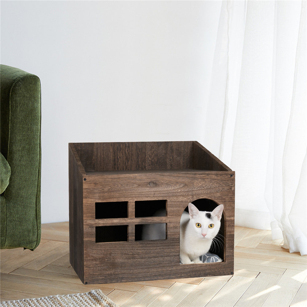 Durable Wooden Cat Cave with Table Top