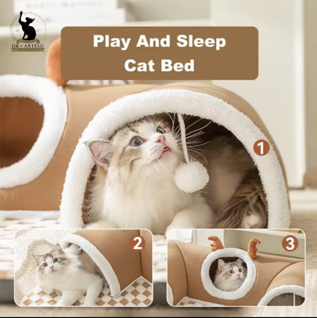 Plush 3 Tunnel Cat Bed Mat