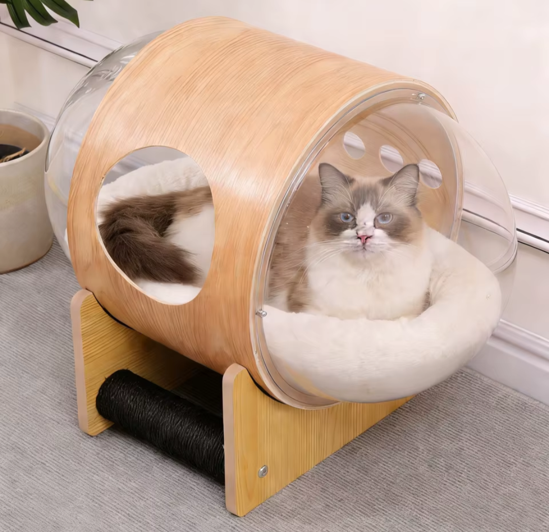 Space Capsule Cat Bed with Transparent Dome & Sisal Roller – Exclusive to The Cat Life – £50 OFF
