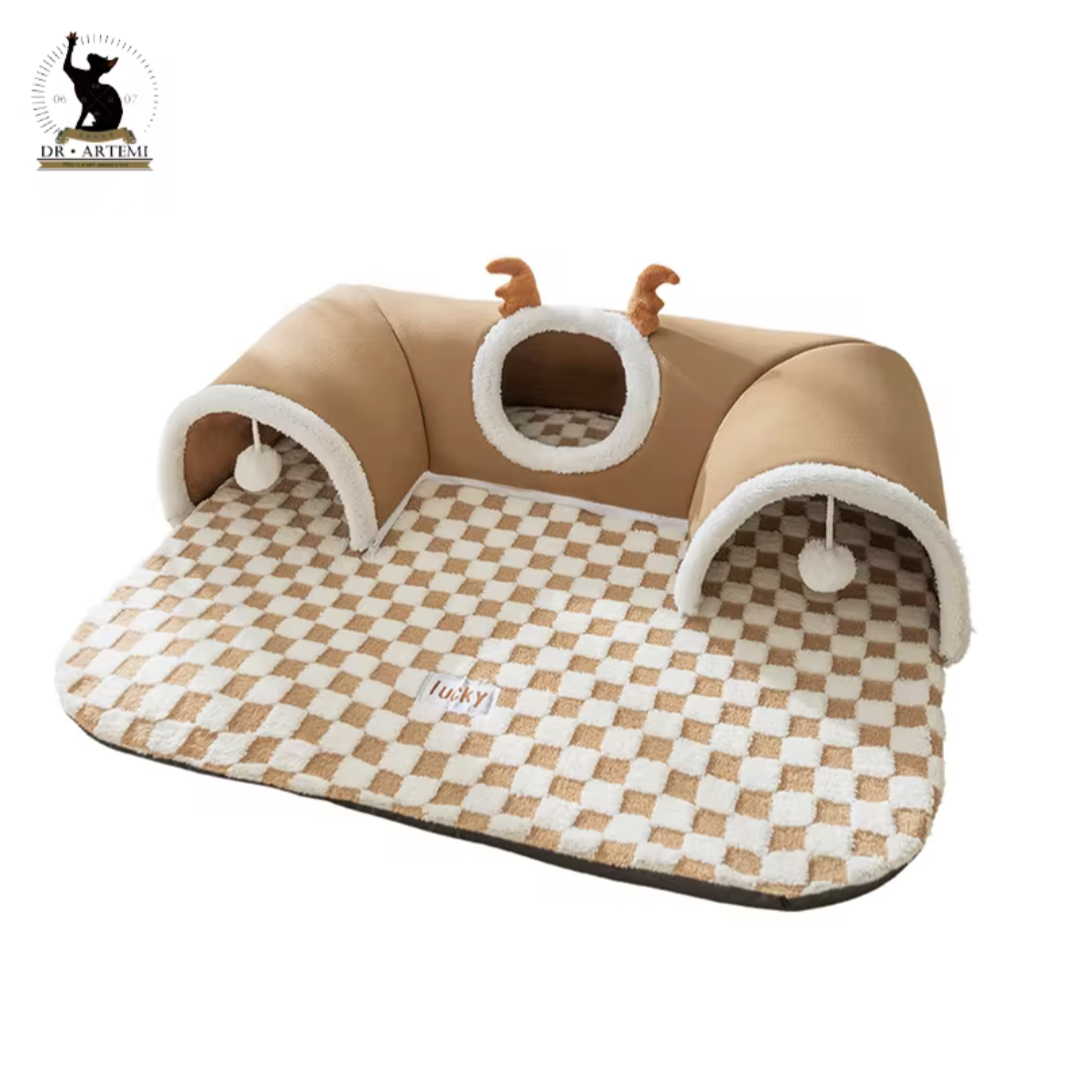 Plush 3 Tunnel Cat Bed Mat