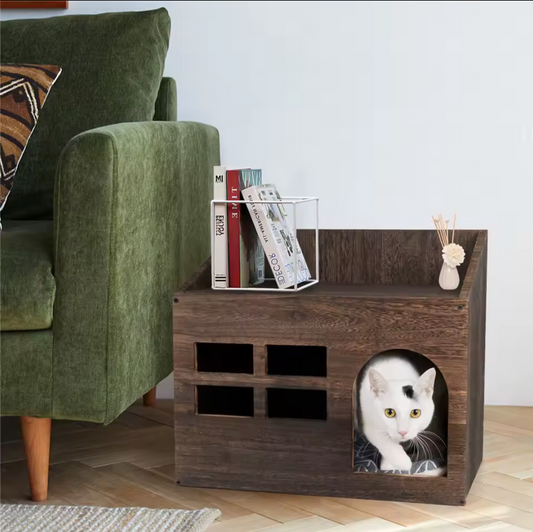 Durable Wooden Cat Cave with Table Top