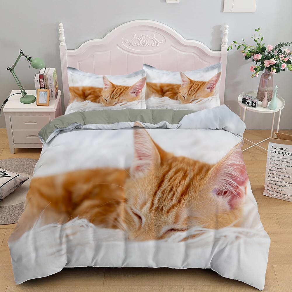 Lovely Cat Bedding Set Cute Kitten Duvet Cover with Pillowcase