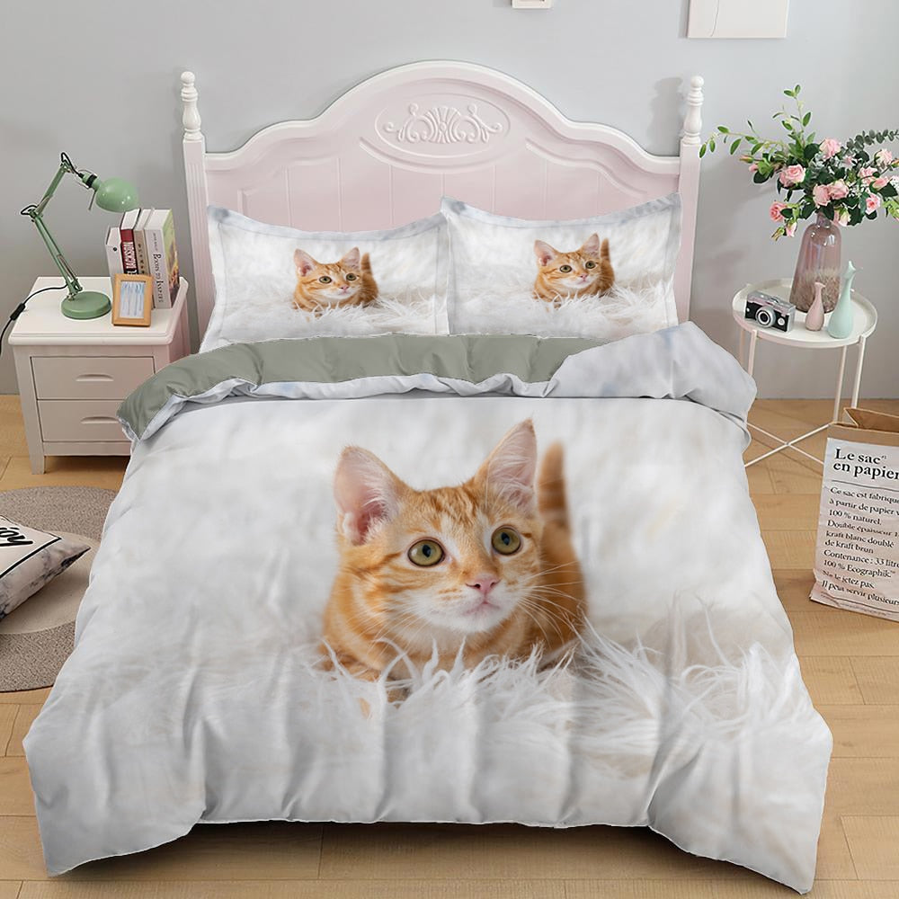 Lovely Cat Bedding Set Cute Kitten Duvet Cover with Pillowcase