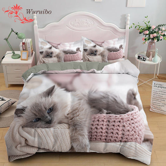 Lovely Cat Bedding Set Cute Kitten Duvet Cover with Pillowcase