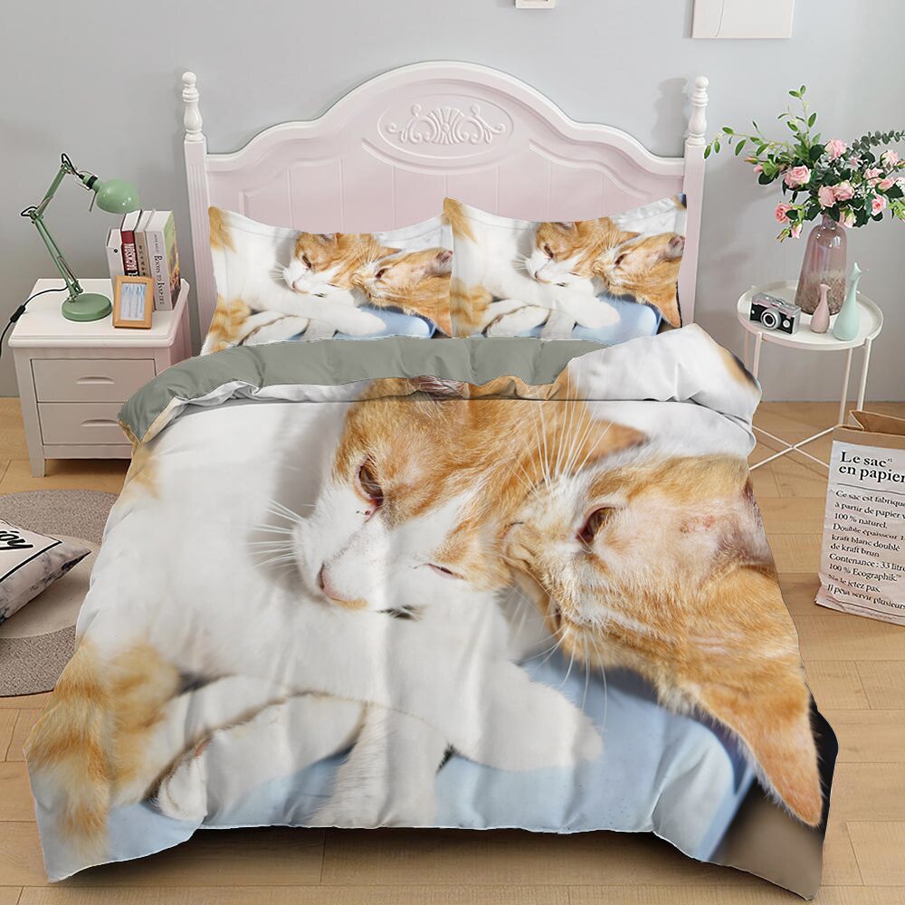 Lovely Cat Bedding Set Cute Kitten Duvet Cover with Pillowcase