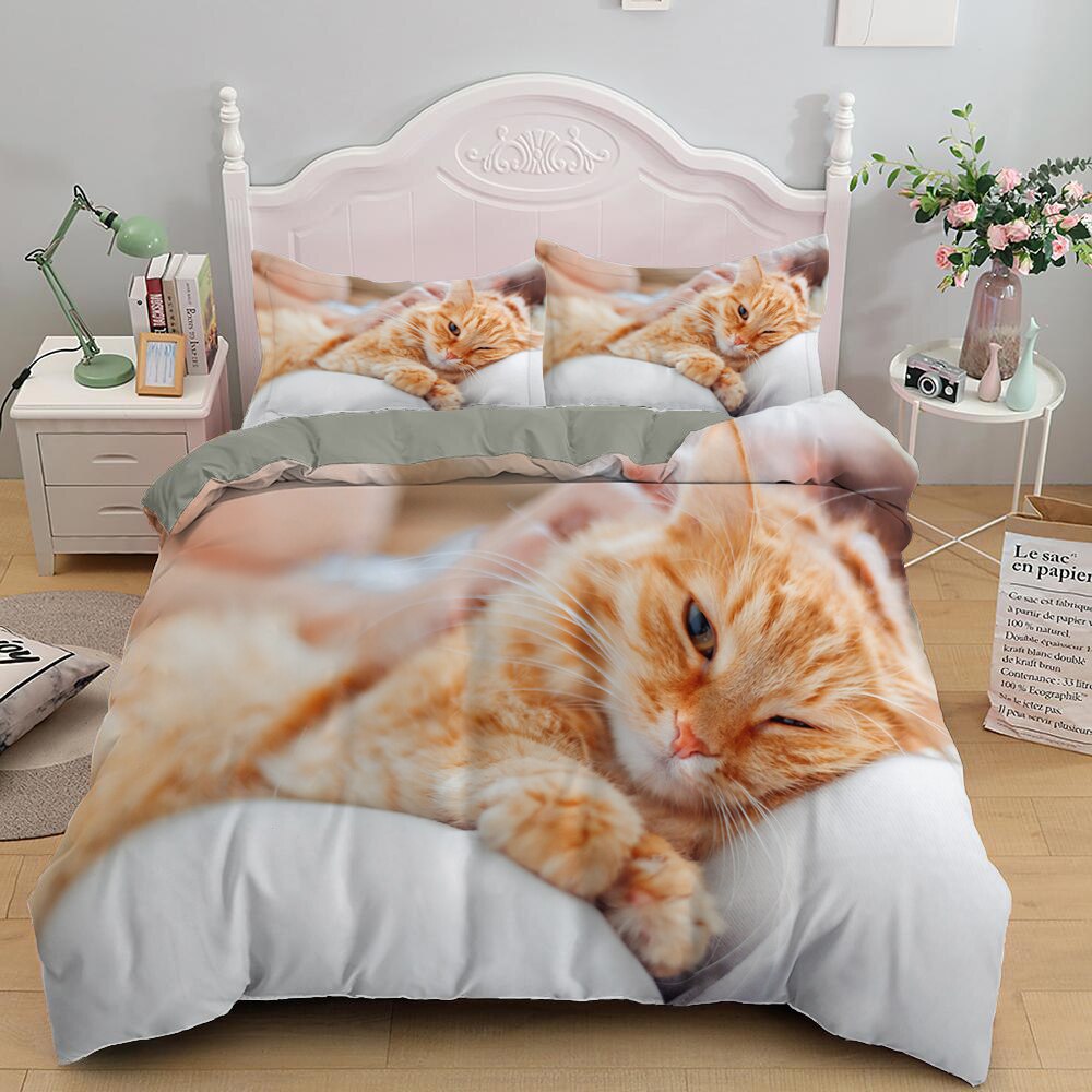 Lovely Cat Bedding Set Cute Kitten Duvet Cover with Pillowcase