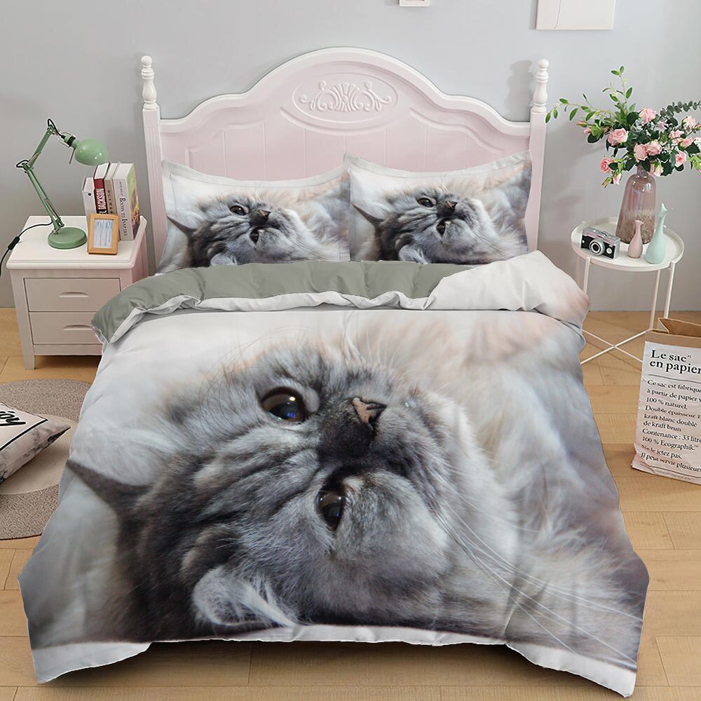 Lovely Cat Bedding Set Cute Kitten Duvet Cover with Pillowcase