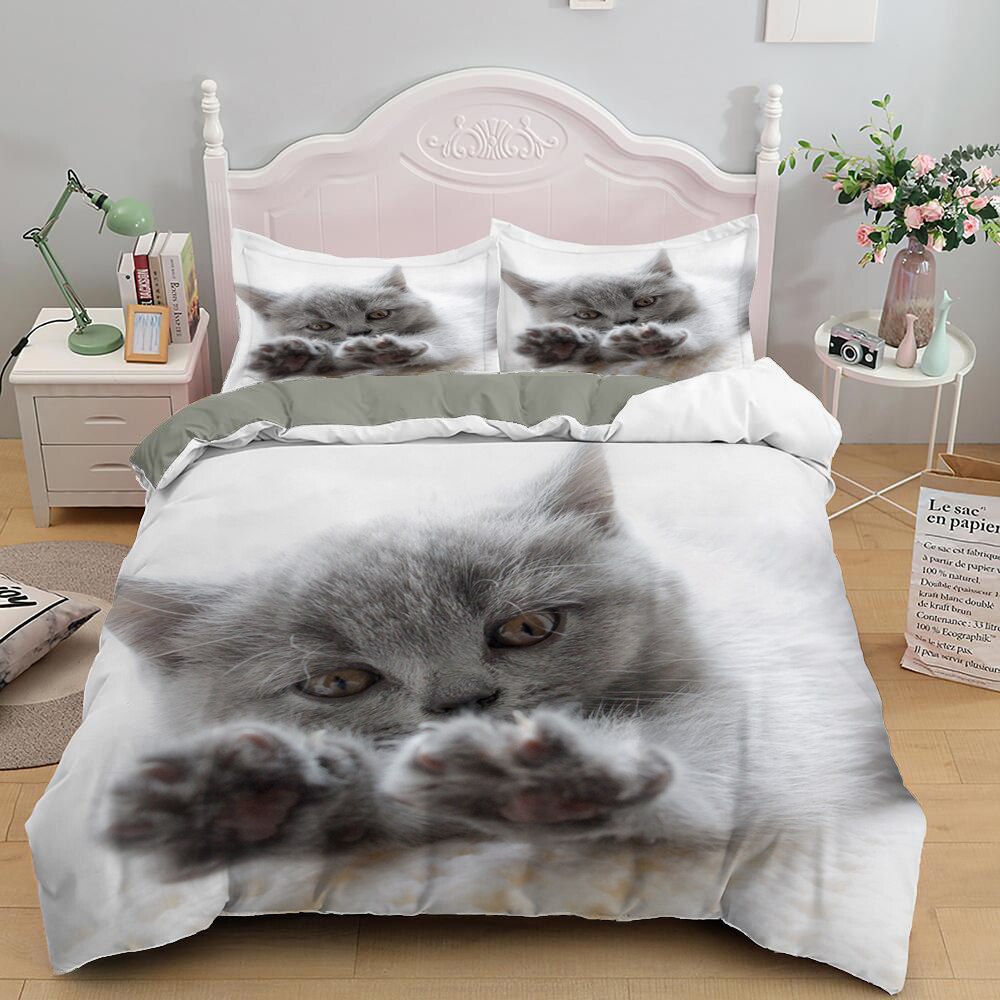 Lovely Cat Bedding Set Cute Kitten Duvet Cover with Pillowcase