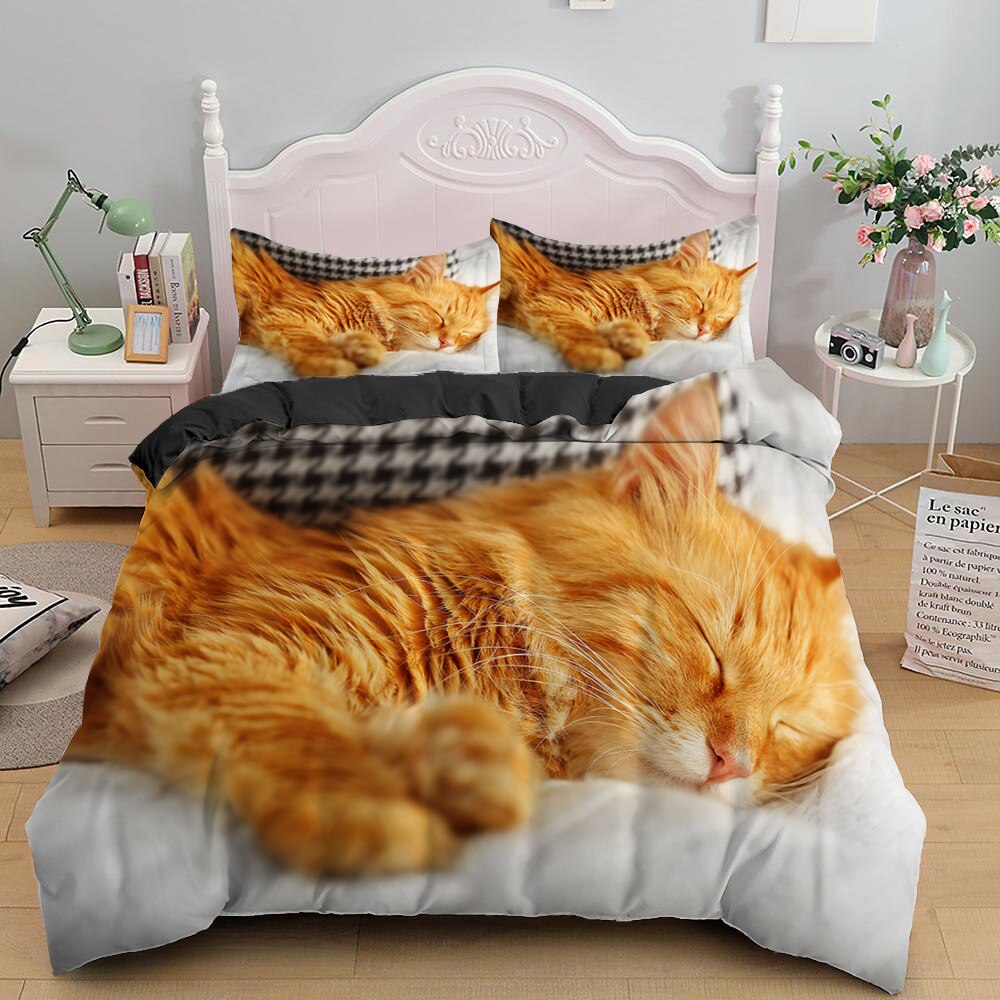 Lovely Cat Bedding Set Cute Kitten Duvet Cover with Pillowcase